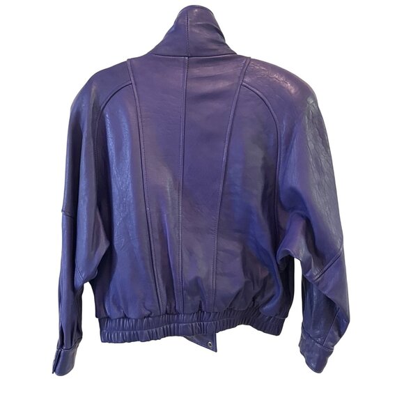 LNR Size M Vintage Cobalt High Collar Genuine Leather Jacket Snap Front Womens - Picture 6 of 11